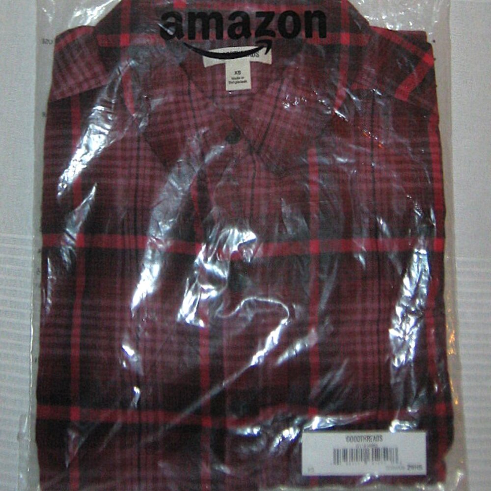 Goodthreads Womens New Red Plaid Brushed Flannel Boyfriend Shirt Burgundy XS